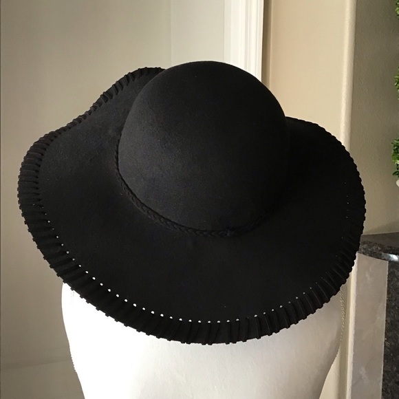 NEW Floppy Hat Black Felt Brim Whip Stitching Hippie Boho Western Festival Style - Picture 6 of 15